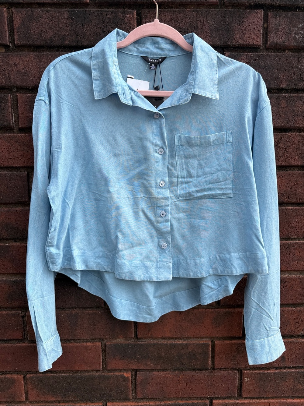 Lightweight cropped button down shirt